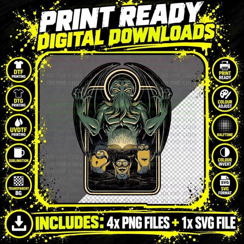 Summoning Cthulhu T-Shirt, Retro Horror Tee Png SVG Digital Bundle
