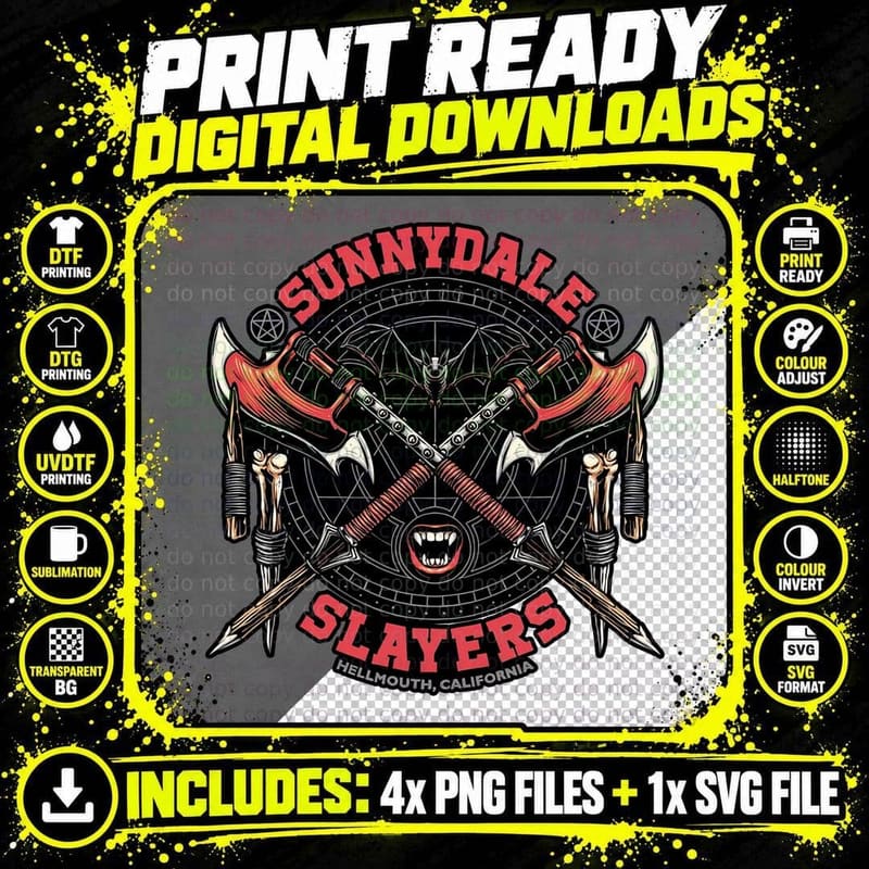 Sunnydale Slayers T-Shirt, Retro Horror Tee Png SVG Digital Bundle