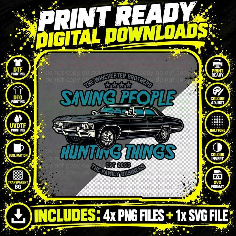Supernatural Inspired T-Shirt, Vintage Horror Aesthetic Png SVG Digital Bundle