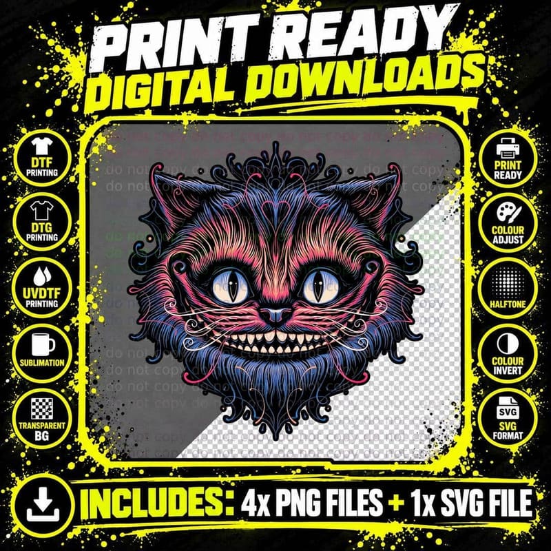 Swirly Cat T-Shirt, Gothic Horror Tee Png SVG Digital Bundle