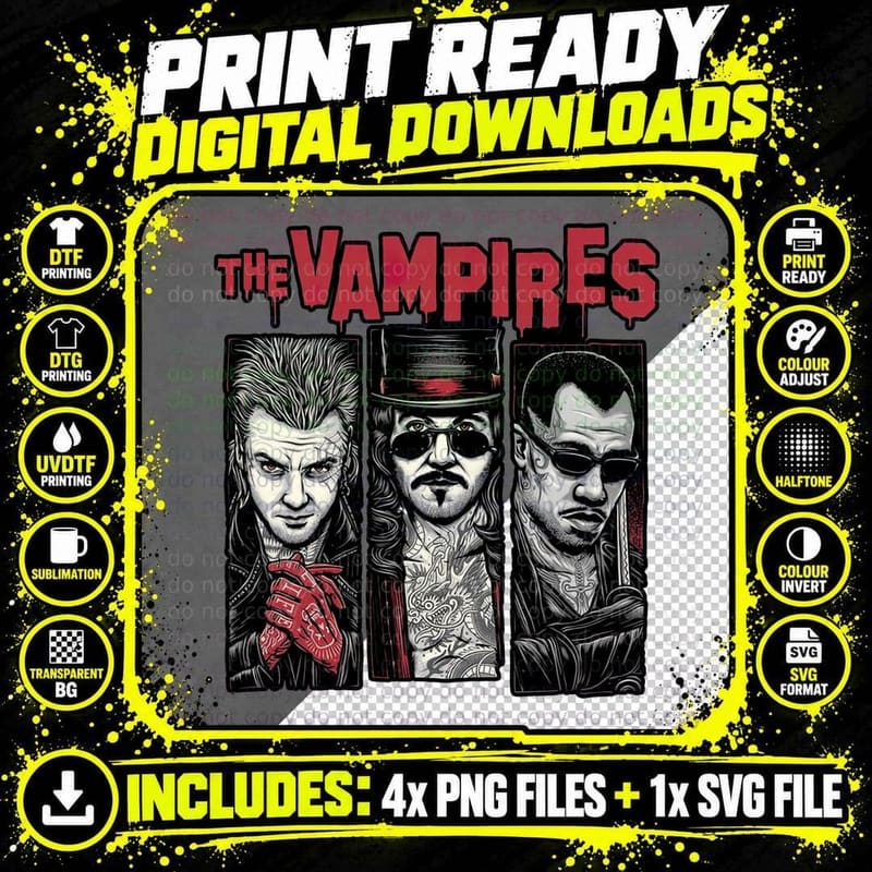 Tattooed Vampires T-Shirt, Gothic Horror Tee Png SVG Digital Bundle