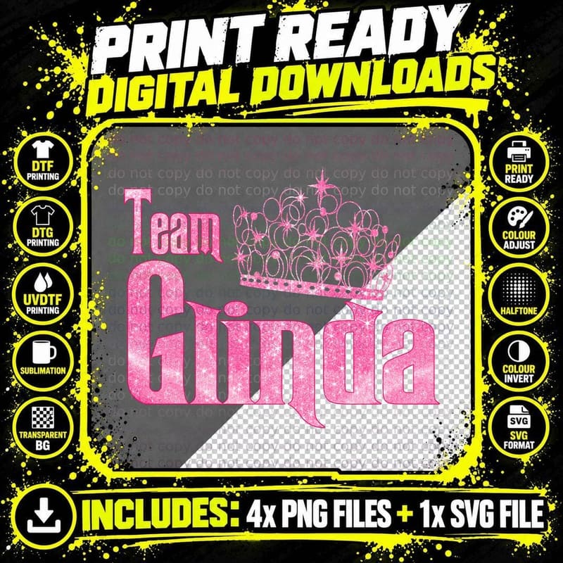 Team Glinda Pink Crown Tee, Sparkle Glitter Tiara Png SVG Digital Bundle