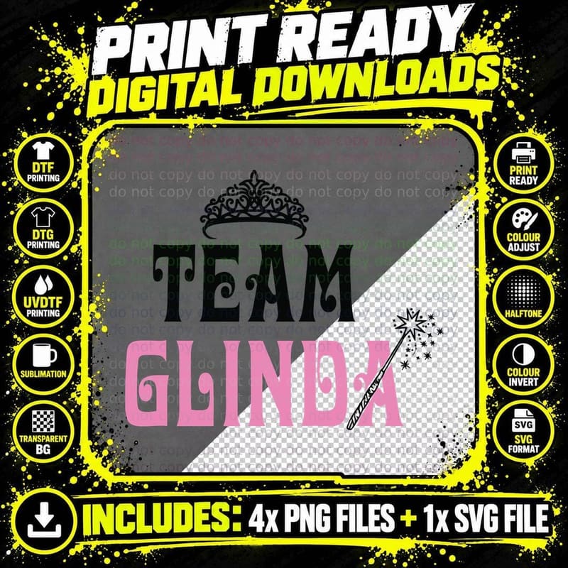 Team Glinda Tiara Wand Tee, Pink Witchy Good Witch Png SVG Digital Bundle