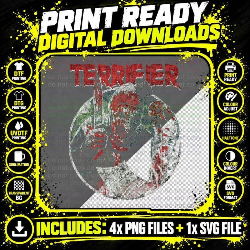 Terrifier Art the Clown Distressed Circle Print Png SVG Digital Bundle