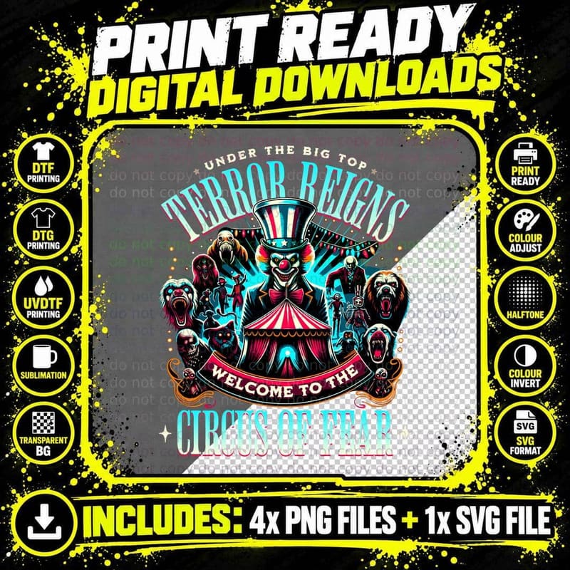 Terror Reigns Horror Clown Ringmaster Circus Png SVG Digital Bundle