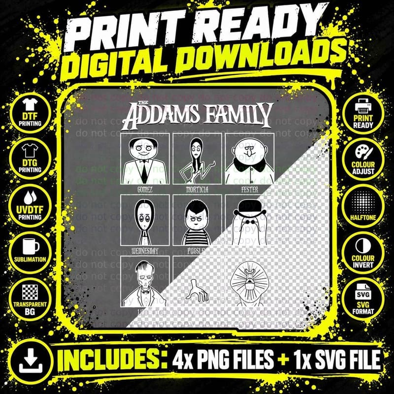 The Addams Family Yearbook T-Shirt, Retro Cartoon Style Png SVG Digital Bundle