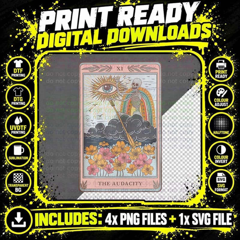 The Audacity Skeleton, Tarot Card Sun Eye Aesthetic Png SVG Digital Bundle