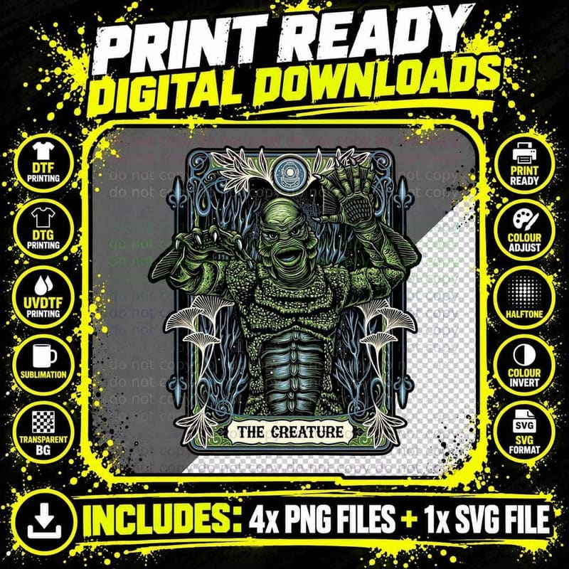 The Creature T-Shirt, Retro Horror Tee Png SVG Digital Bundle