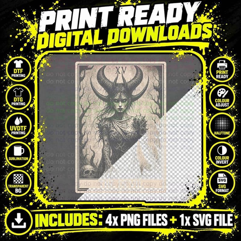The Devil Tarot Card XV T-Shirt Occult Gothic Witchy Png SVG Digital Bundle