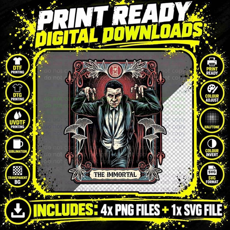 The Immortal T-Shirt, Gothic Horror Tee Png SVG Digital Bundle