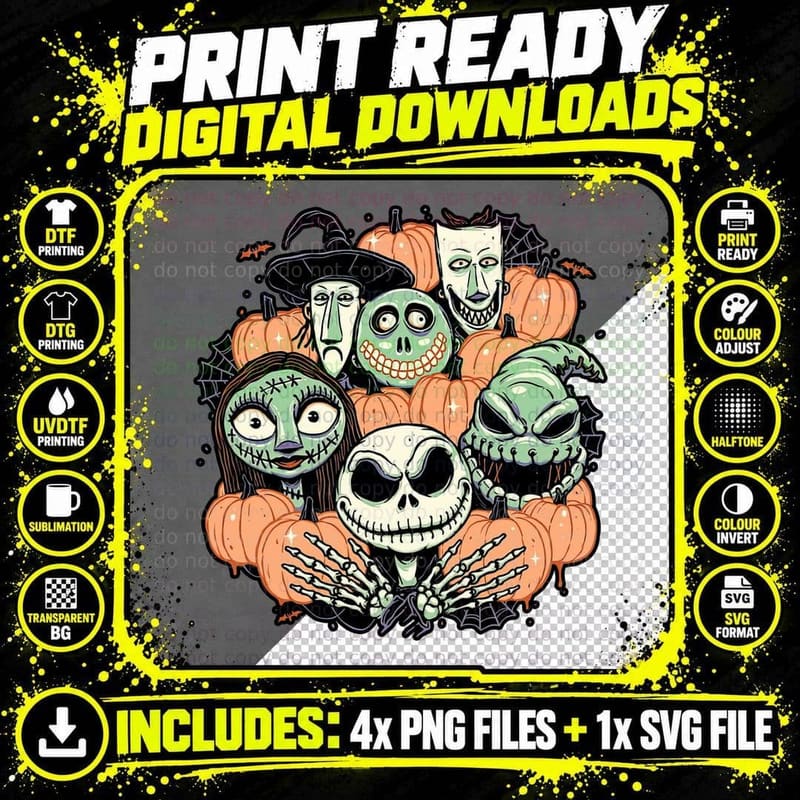 The Pumpkin Crew T-Shirt, Halloween Horror Tee Png SVG Digital Bundle