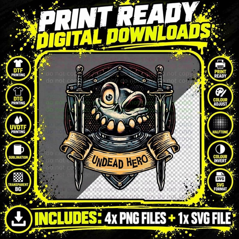 Undead Hero T-Shirt, Gothic Horror Tee Png SVG Digital Bundle