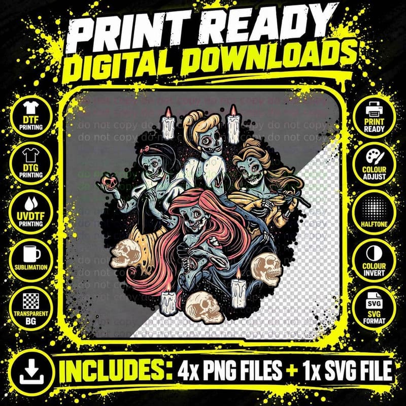 Undead Princesses T-Shirt, Gothic Horror Tee Png SVG Digital Bundle