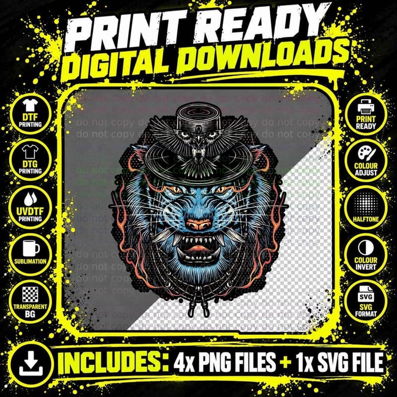 Underworld Tiger T-Shirt, Gothic Horror Tee Png SVG Digital Bundle