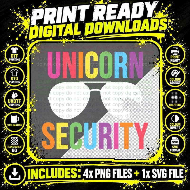 Unicorn Security Birthday Family Halloween Costume Dad Png SVG Digital Bundle
