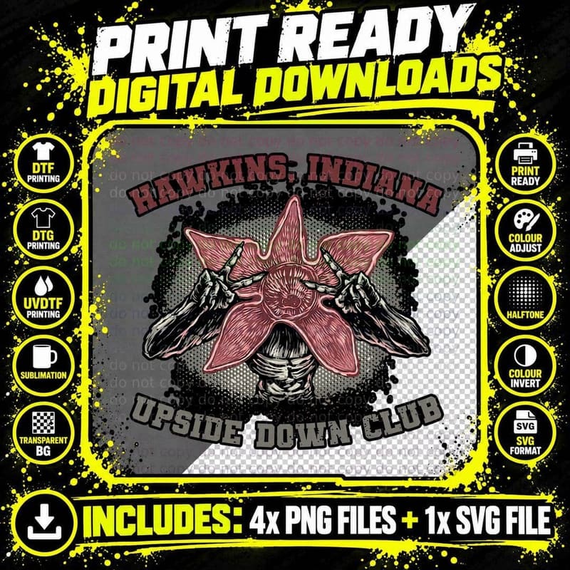 Upside Down Club T-Shirt, Retro 80s Horror Tee Png SVG Digital Bundle