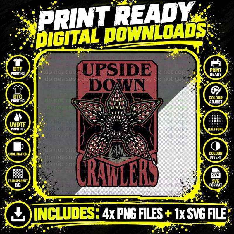 Upside Down Crawlers T-Shirt, Retro 80s Horror Tee Png SVG Digital Bundle