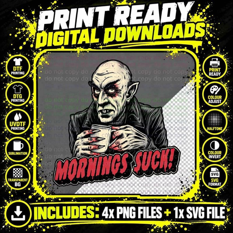 Vampire Morning Suck T-Shirt, Gothic Horror Tee Png SVG Digital Bundle