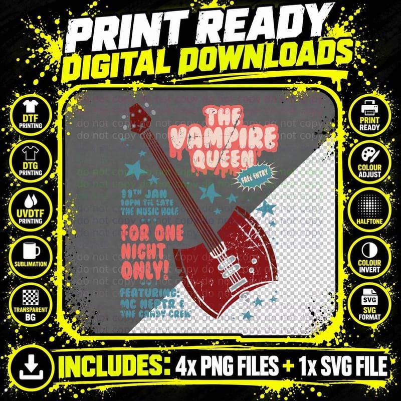 Vampire Queen Gig Poster Tee, Music Hall Retro Halloween Png SVG Digital Bundle