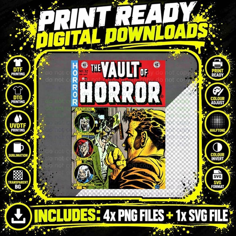 Vault of Horror Comic Cover Tee, Issue No 32 Vault Png SVG Digital Bundle