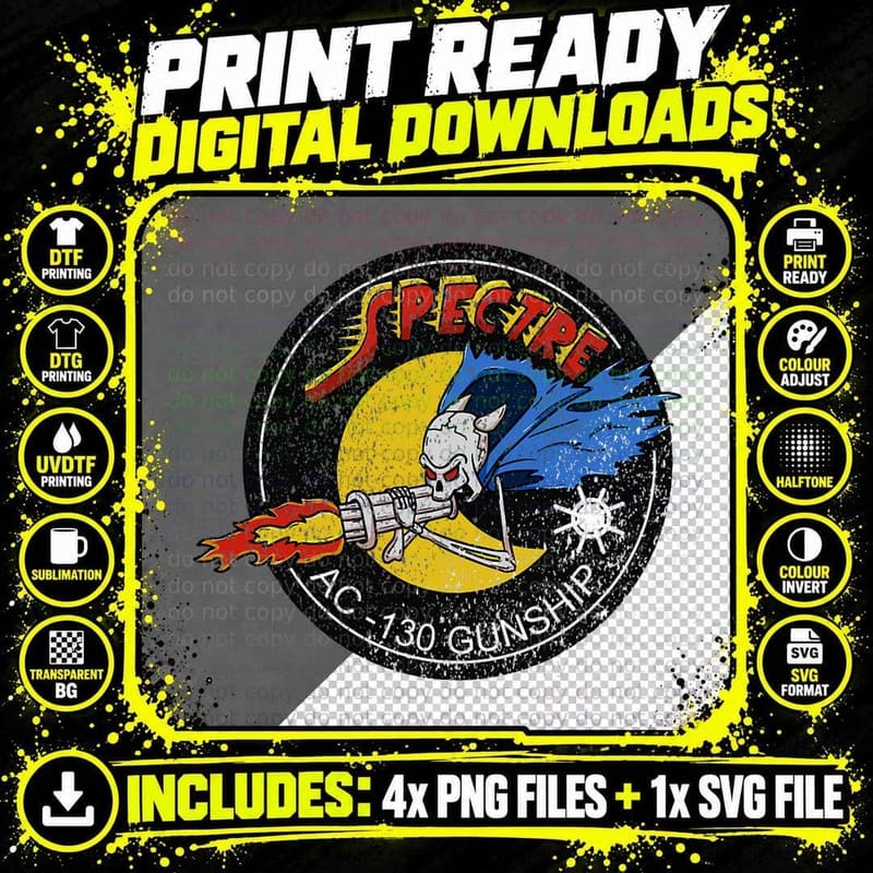 Vietnam Veteran Ac-130 Military Gunship Ghost Aerial Png SVG Digital Bundle