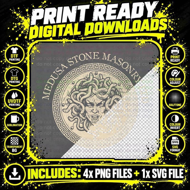 Vintage Medusa Masonry - Greek Horror Gorgon T-Shirt Png SVG Digital Bundle