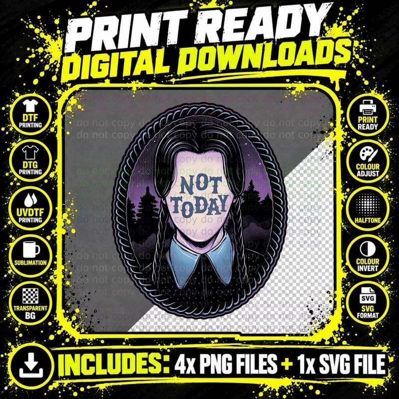 Wednesday Addams Not Today T-Shirt, Gothic Horror Tee Png SVG Digital Bundle
