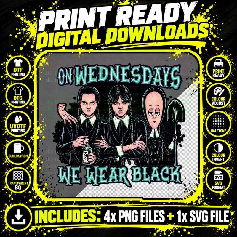 Wednesday Addams T-Shirt, Gothic Horror Tee Png SVG Digital Bundle