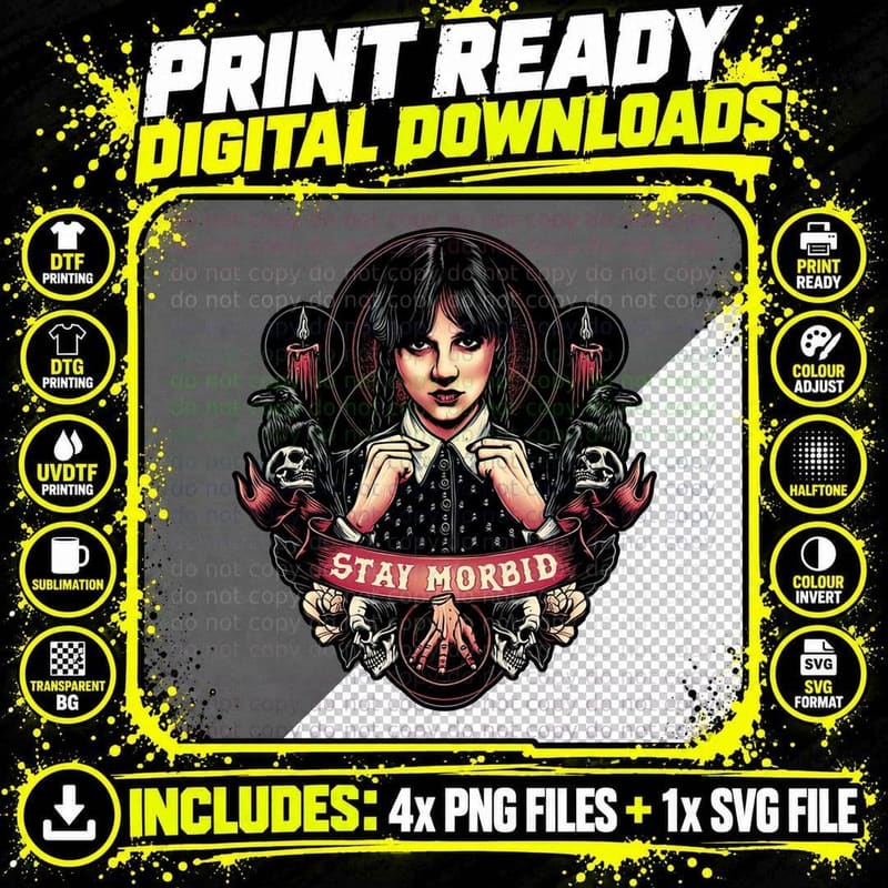 Wednesday Addams T-Shirt, Gothic Horror Tee Png SVG Digital Bundle