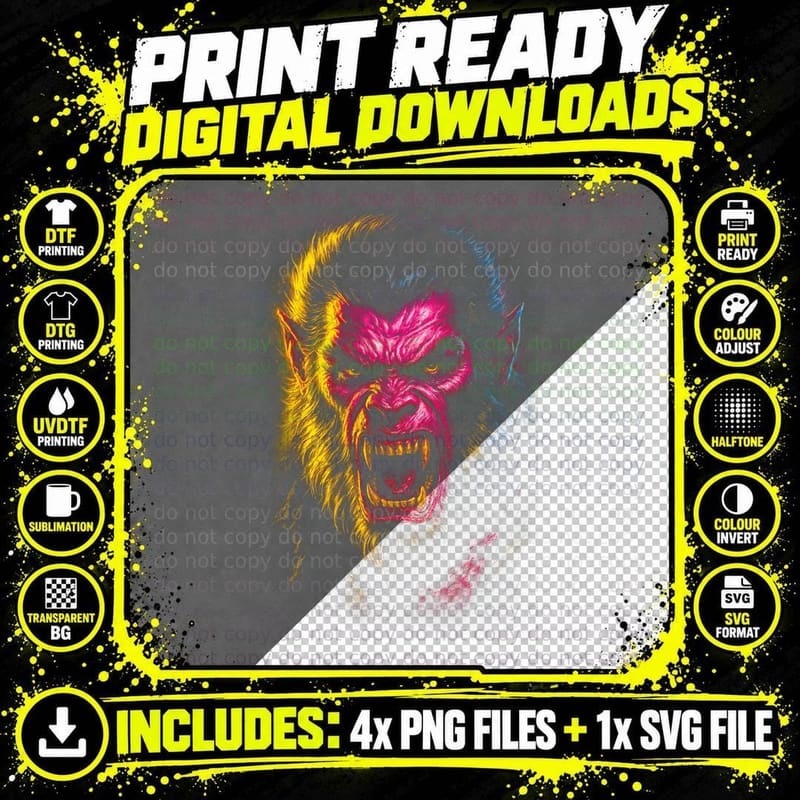 Werewolf T-Shirt, Halloween Costume, Horror Apparel Png SVG Digital Bundle