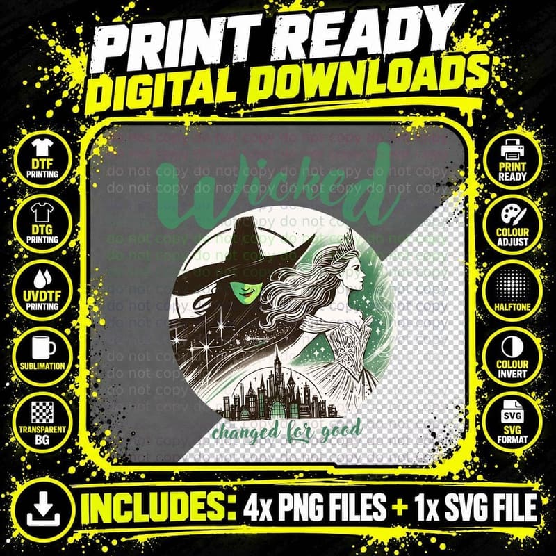 Wicked Musical Witch T-Shirt, Elphaba Glinda Emerald Png SVG Digital Bundle