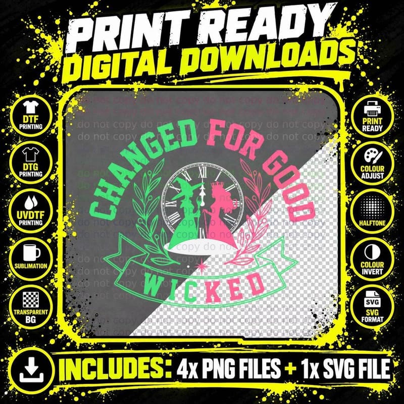Wicked Witch Duo Tee, Change for Good Pink and Green Png SVG Digital Bundle