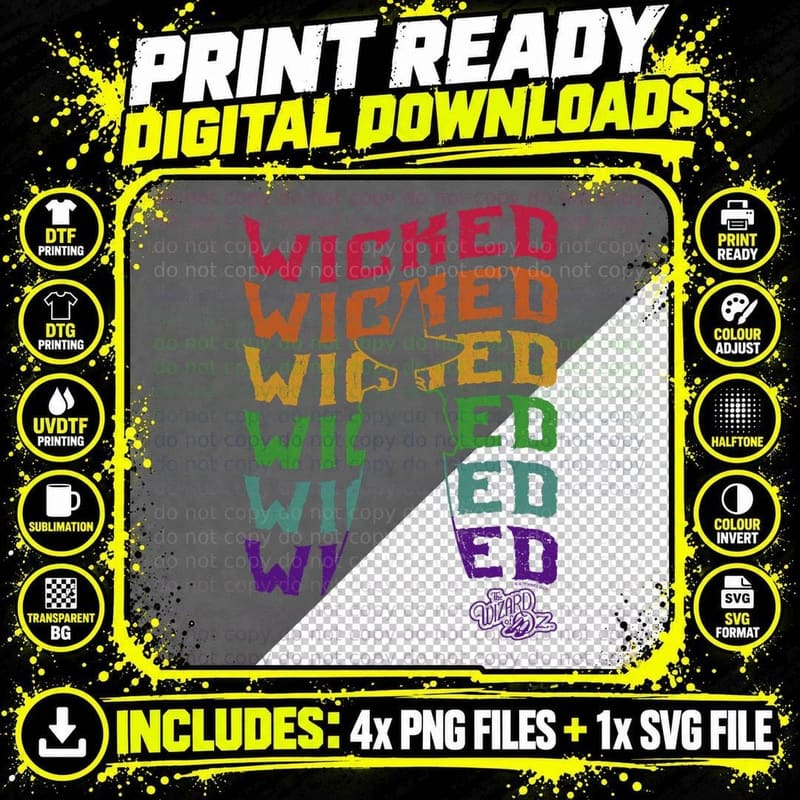 Wicked Witch Rainbow Text Stack Tee, Wizard of Oz Pride Png SVG Digital Bundle