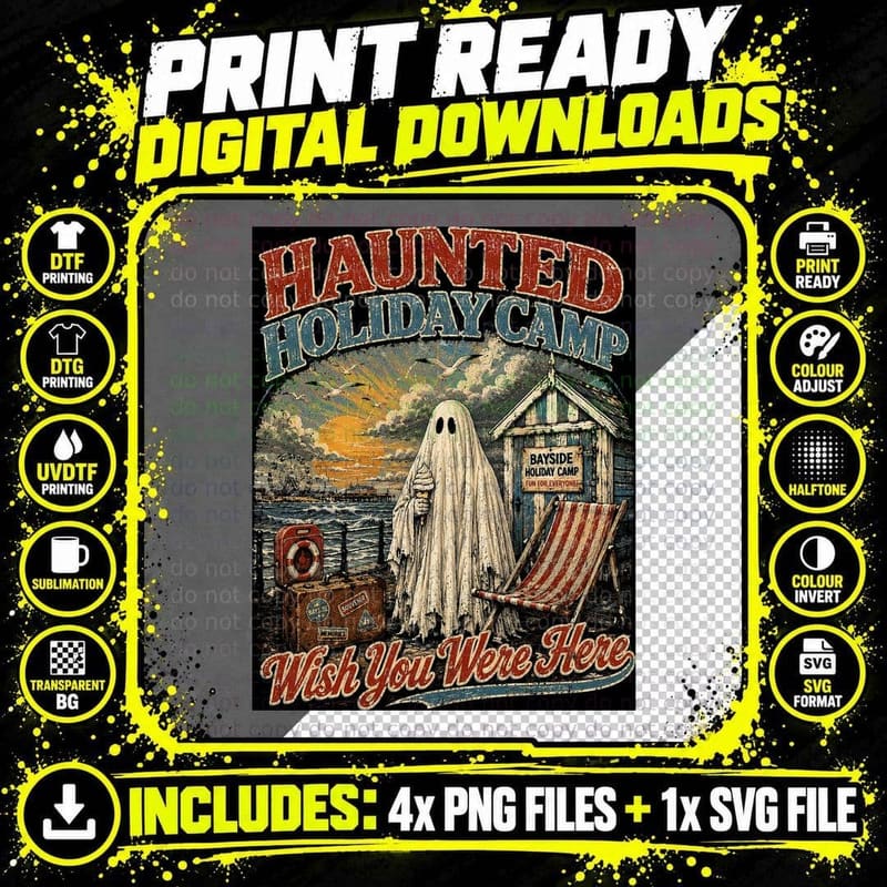 Wish You Were Here British Seaside Ghost Vintage Png SVG Digital Bundle