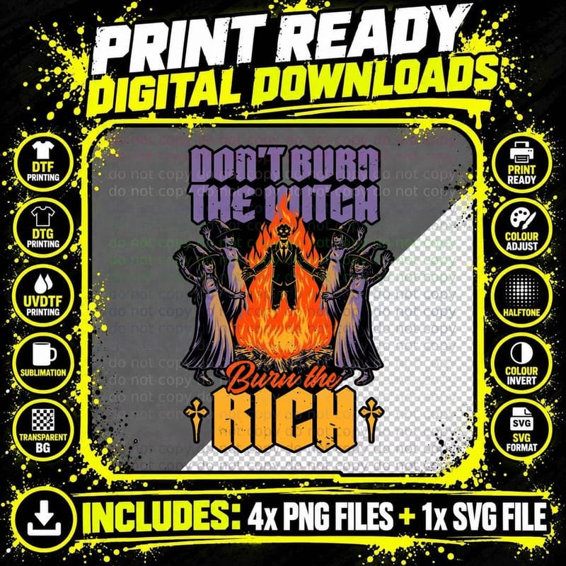 Witch Burn Rich T-Shirt, Spooky Horror Tee Png SVG Digital Bundle