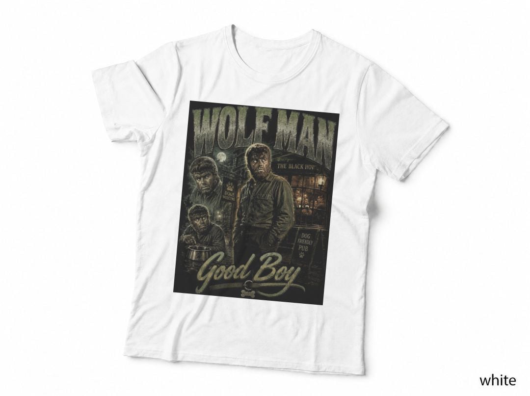 Wolf Man Werewolf Vintage Bootleg Good Boy British Pub Horror Halftone T-Shirt