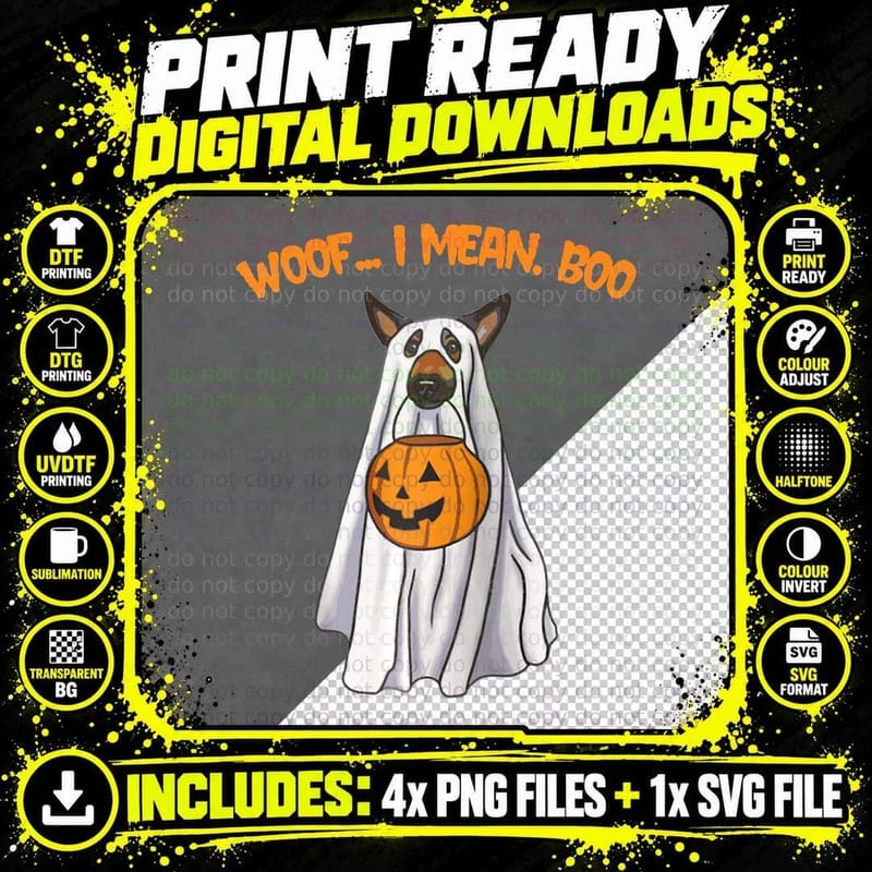 Woof I Mean Boo German Shepherd Dog Ghost Funny Png SVG Digital Bundle