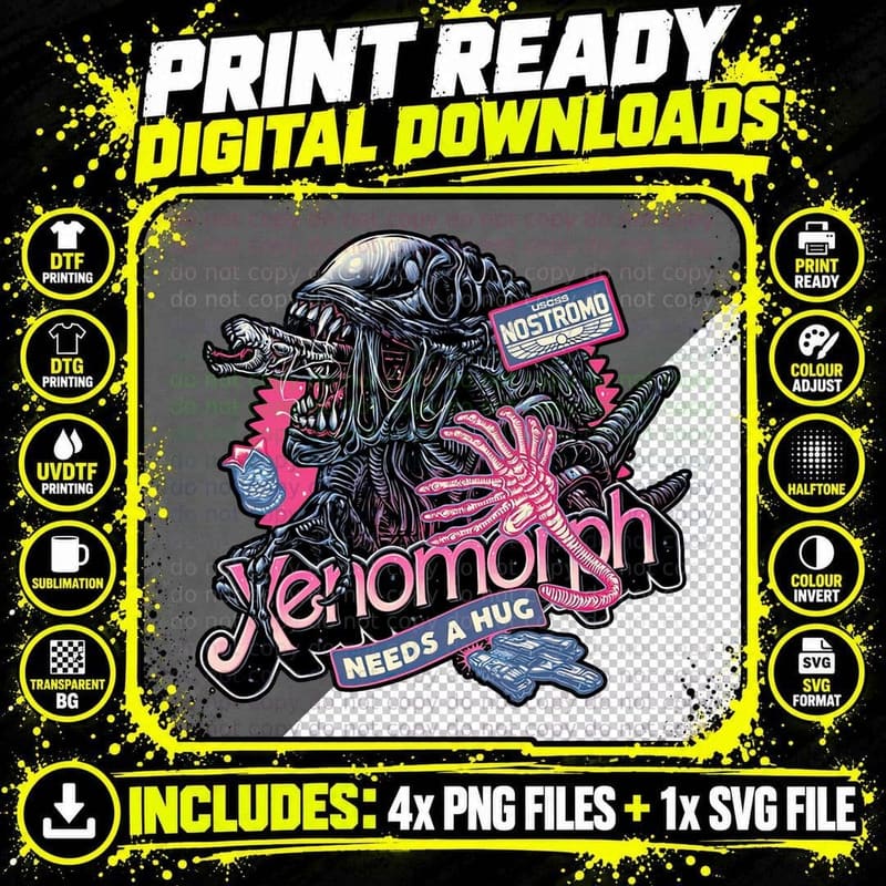 Xenomorph T-Shirt, Sci-Fi Horror Tee Png SVG Digital Bundle