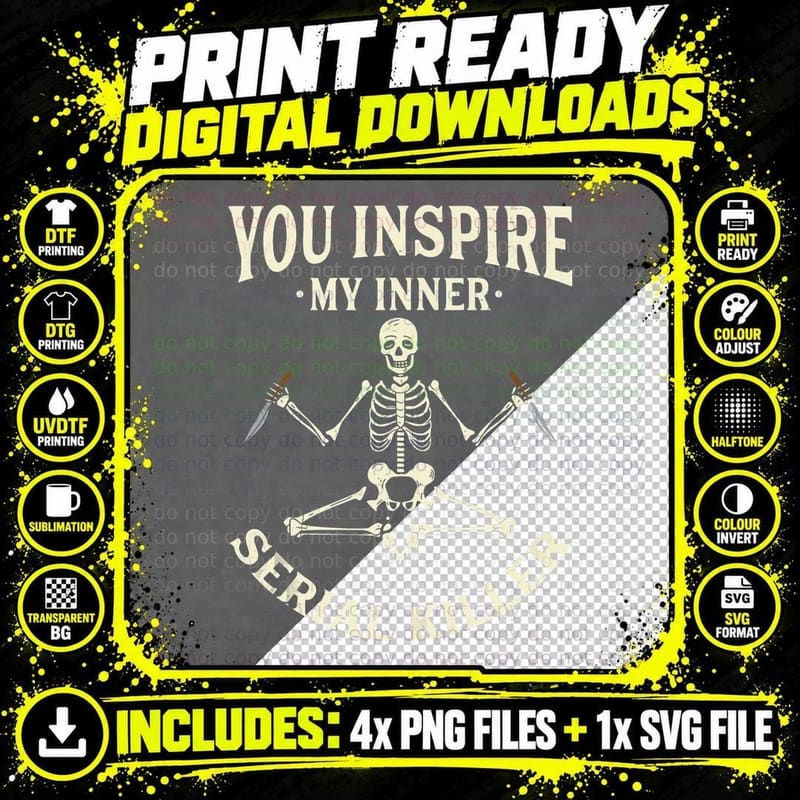 Yoga Skeleton Funny T-Shirt, You Inspire My Inner Serial Png SVG Digital Bundle