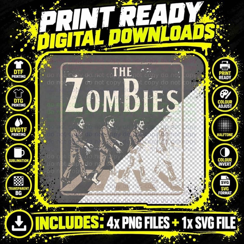 Zombie Abbey Road T-Shirt, Rock Music Tee Png SVG Digital Bundle
