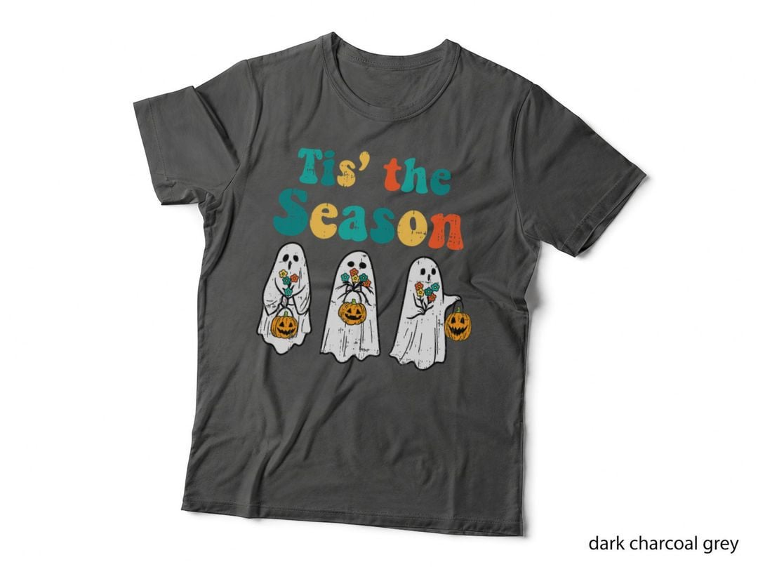 3 Floral Ghosts Tis the Season Retro Groovy Halloween Women T-Shirt