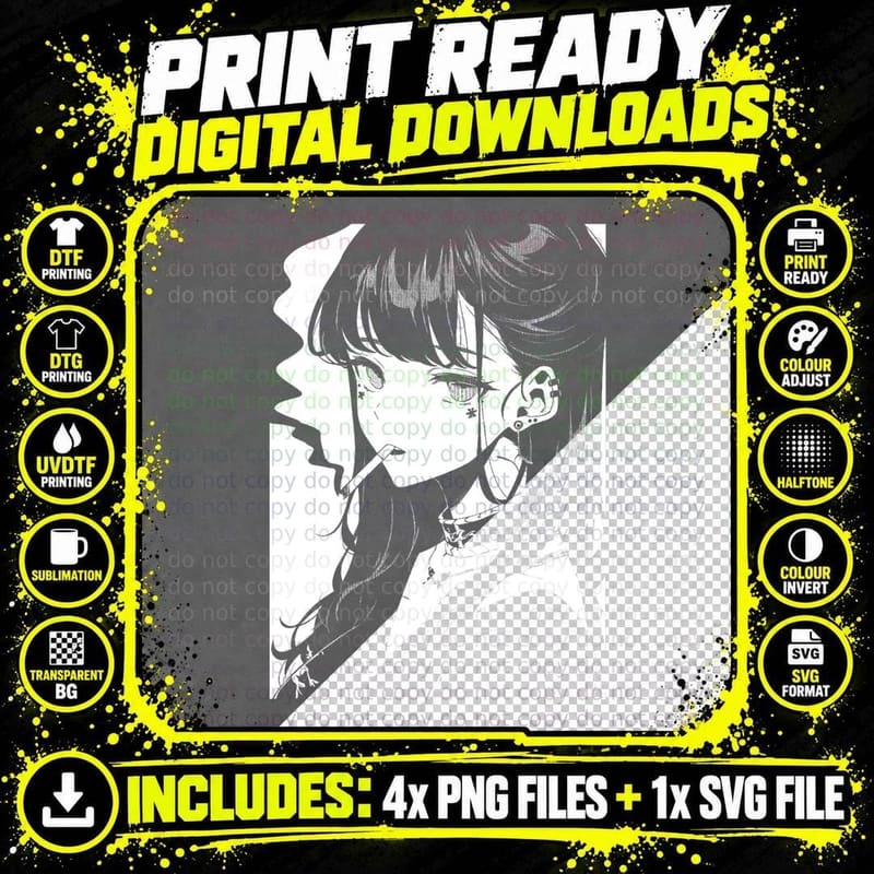 Anime Horror Girl Aesthetic Grunge Waifu Japanese Otaku Png SVG Digital Bundle