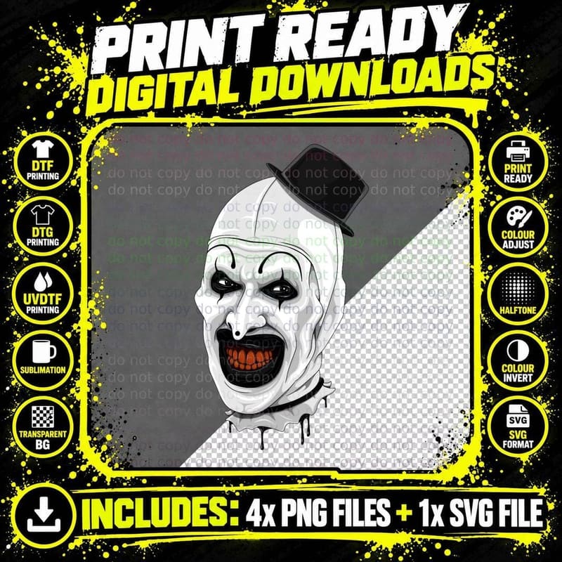 Art the Clown Terrifier Movie Halloween Classic T-Shirt Png SVG Digital Bundle