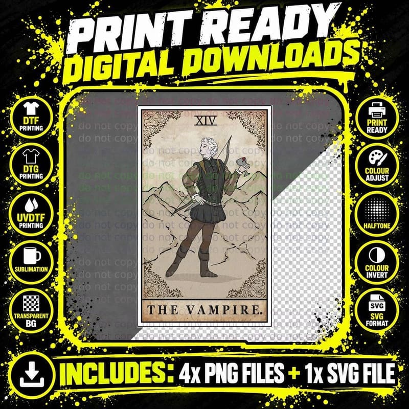 Astarion the Vampire Tarot T-Shirt Png SVG Digital Bundle