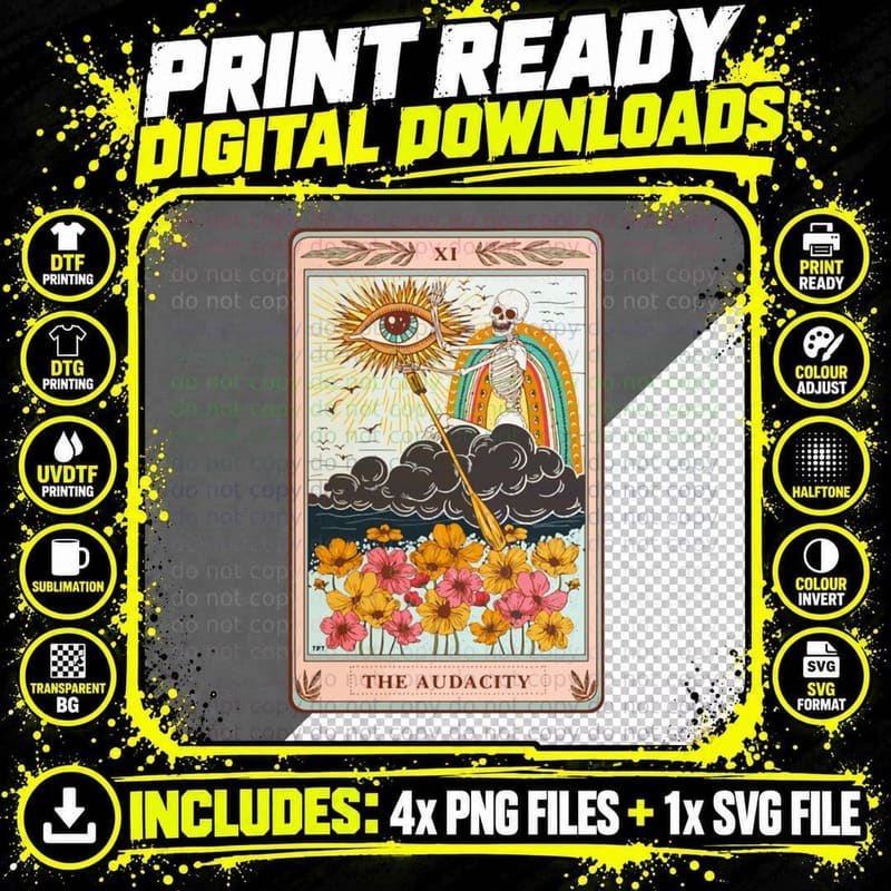 Audacity Tarot, Occult Skeleton Tarot Classic T-Shirt Png SVG Digital Bundle