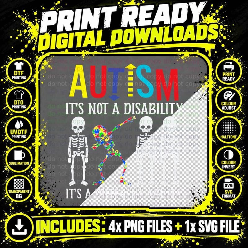 Autism-It's a Different Ability Dabbing Skeleton Puzzle Png SVG Digital Bundle