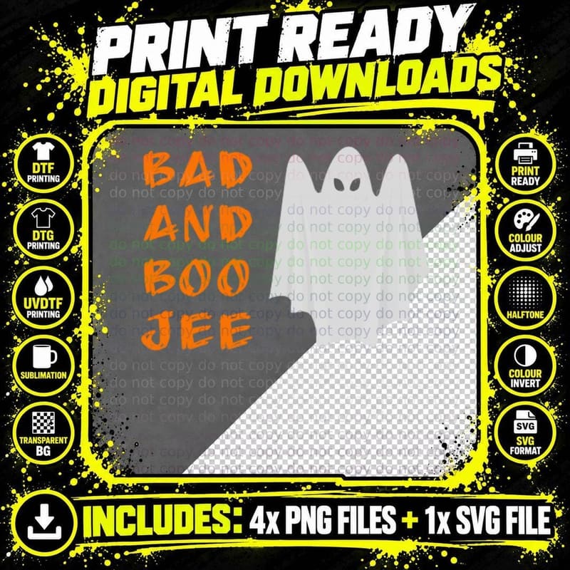 Bad and Boo Jee Funny Halloween Costume Sayings T-Shirt Png SVG Digital Bundle