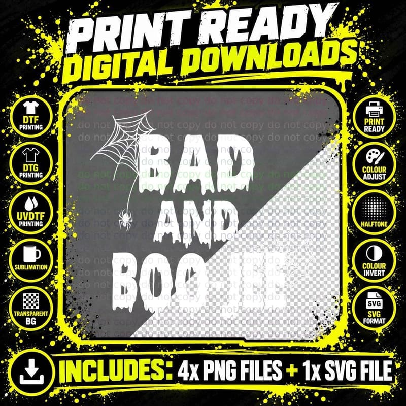 Bad and Boo Jee Funny Halloween Design Great Idea for Png SVG Digital Bundle
