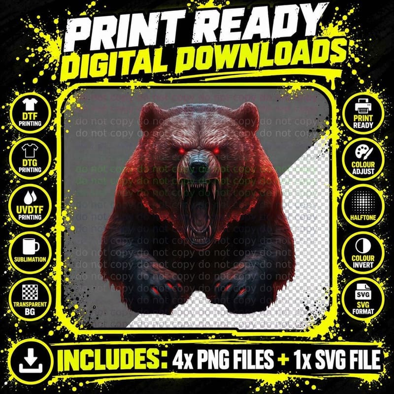Bear, Angry Grizzly Bear, Dangerous Horror Bear T-Shirt Png SVG Digital Bundle
