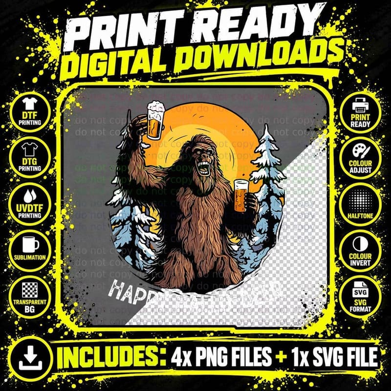 Bigfoot Halloween Costume Sasquatch Beer Trick or Treat Png SVG Digital Bundle
